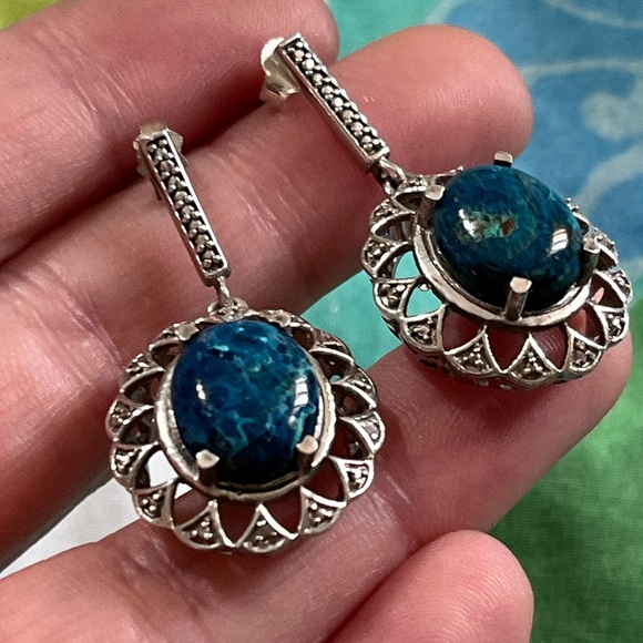 VTG Southwestern Apatite Blue Stone Sterling Silver 925 Post Pierced Earrings - Picture 4 of 6